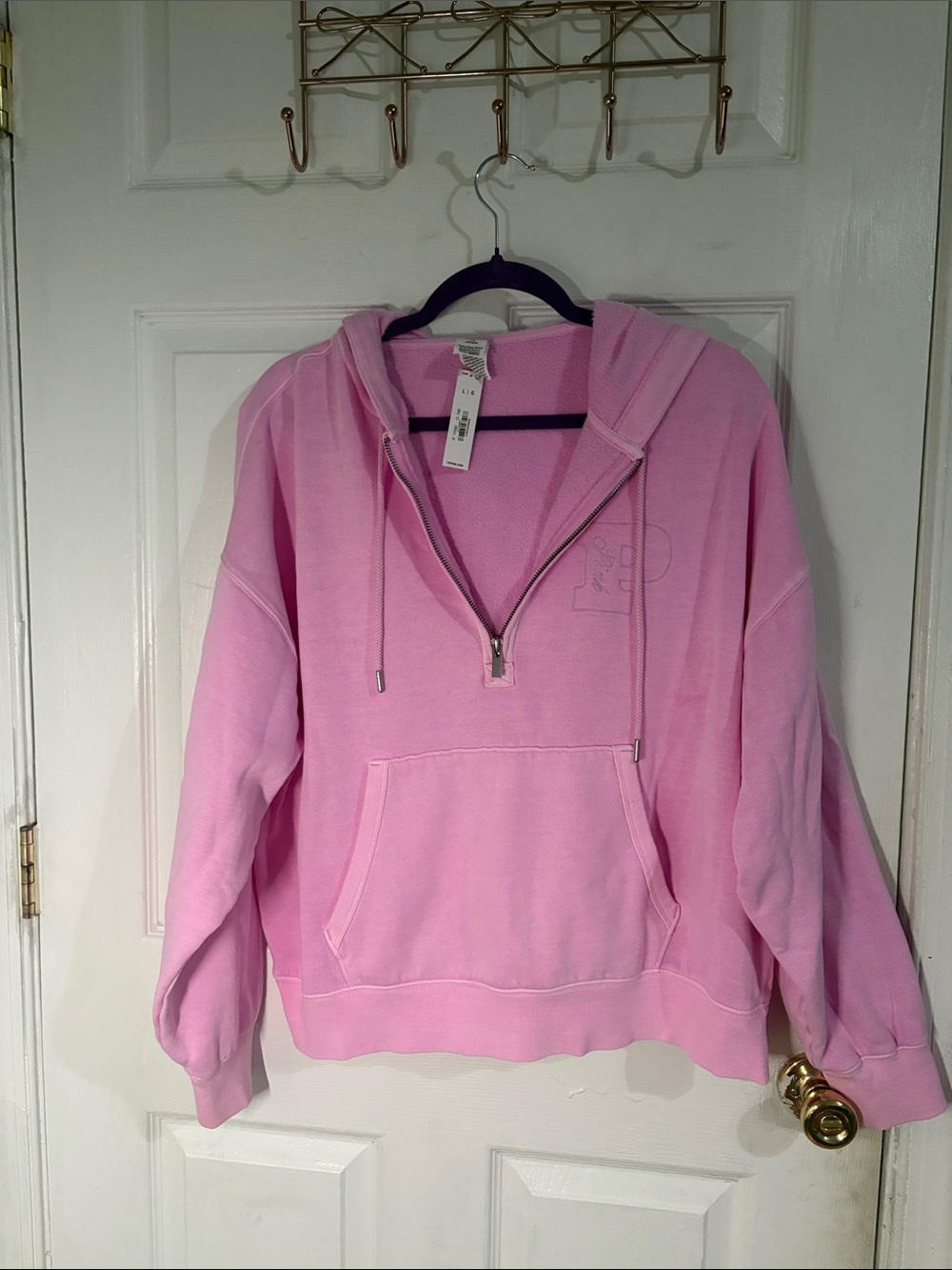 PINK Victoria's Secret Light Pink Half-Zip Hooded Sweatshirt